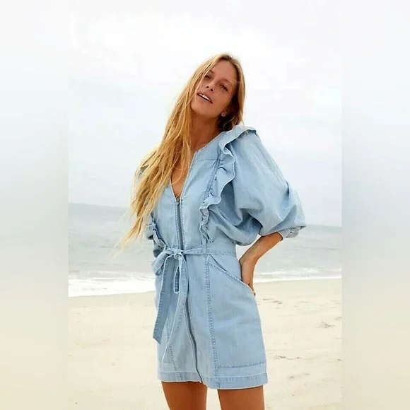 imogene denim mini dress NWT Free People Imogene Denim Mini Dress Size Small